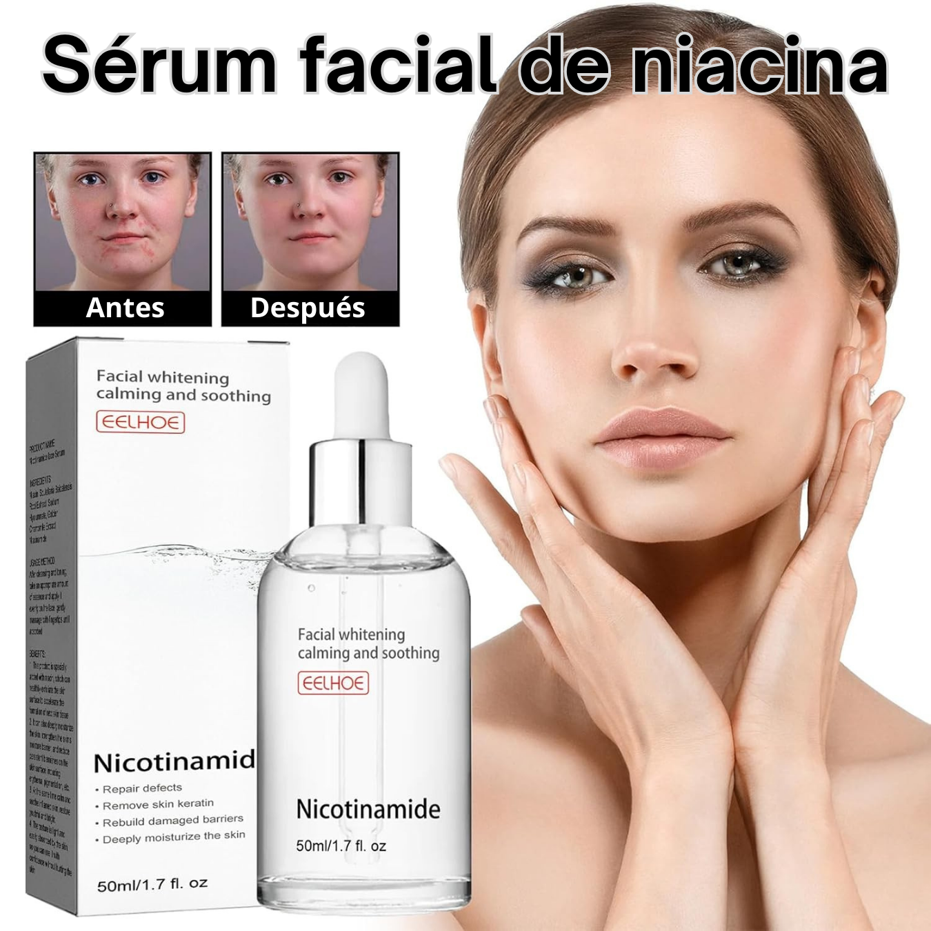 Serum facial con nicotinamida para cuidado de la piel + Spray para Varices (Gratís)